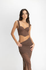SET CROP TOP, FALDA & PANTY AISA ESPRESSO