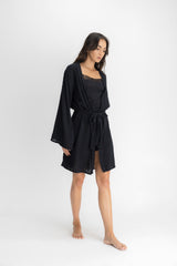 SET PIJAMA COTTON NEGRO CON KIMONO