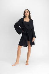 SET PIJAMA COTTON NEGRO CON KIMONO