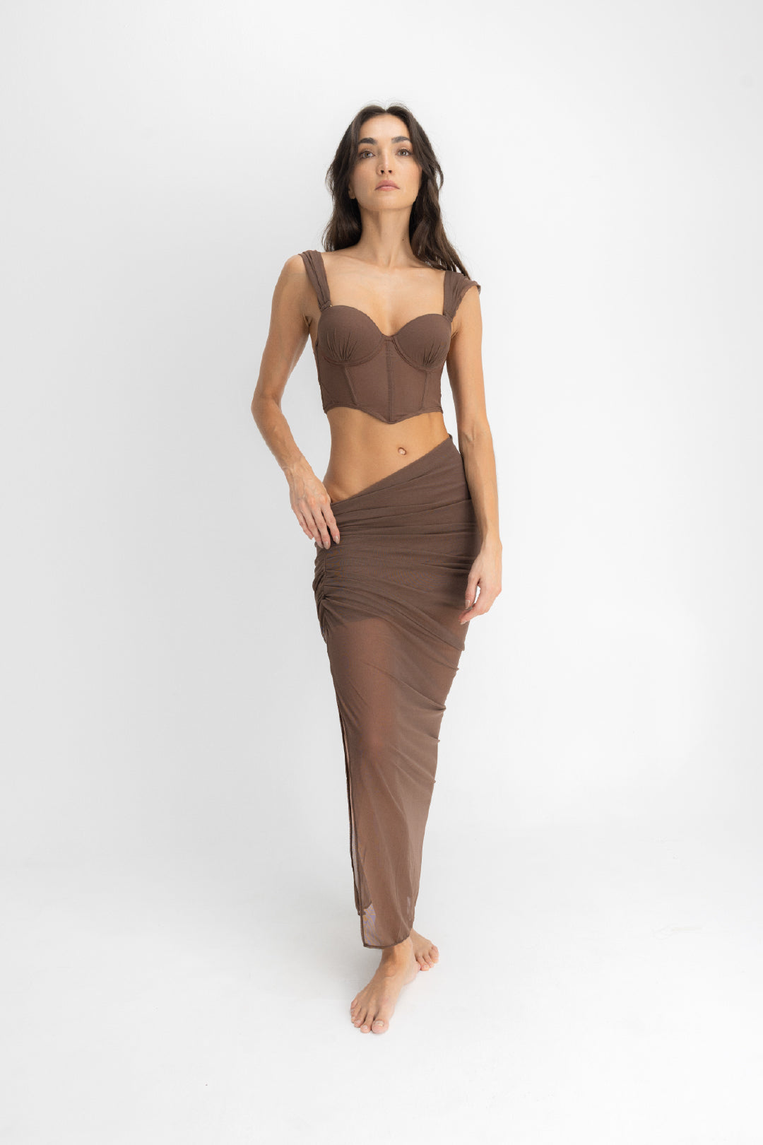 SET CROP TOP & FALDA AISA ESPRESSO