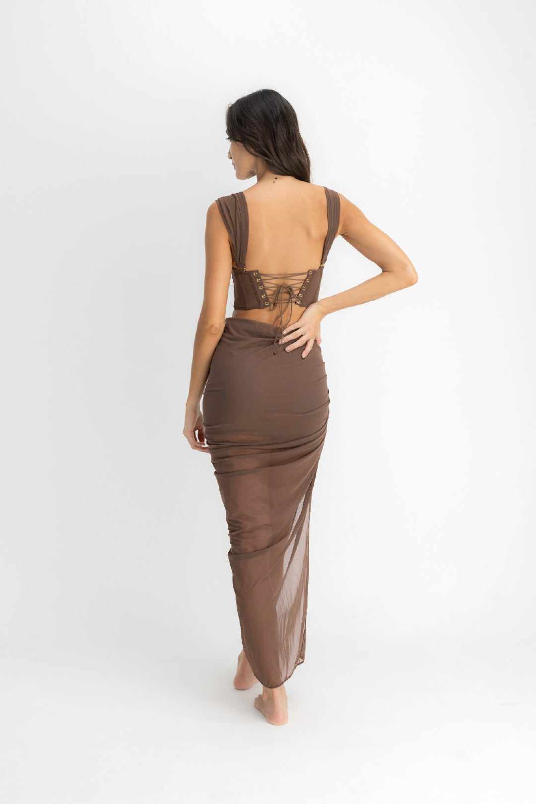 SET CROP TOP & FALDA AISA ESPRESSO