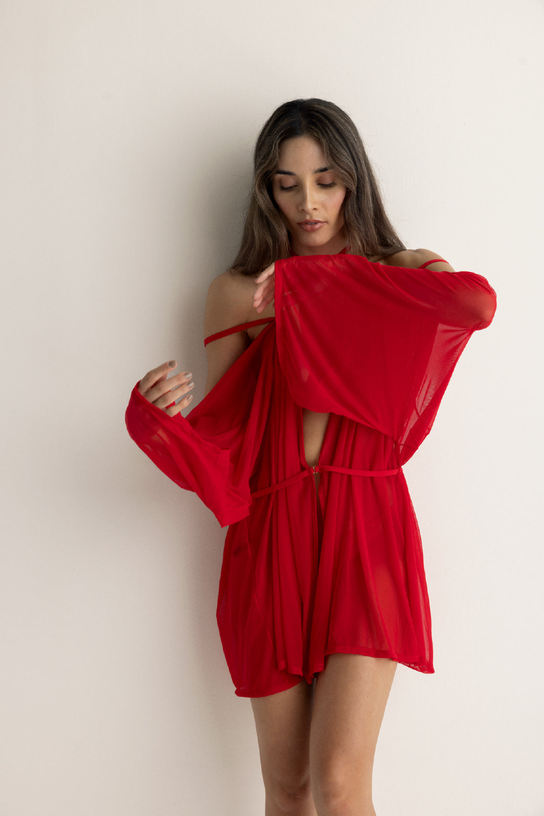 KIMONO VOILE ROJO CEREZA